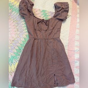 Elegant Brown Puff Sleeve Dress